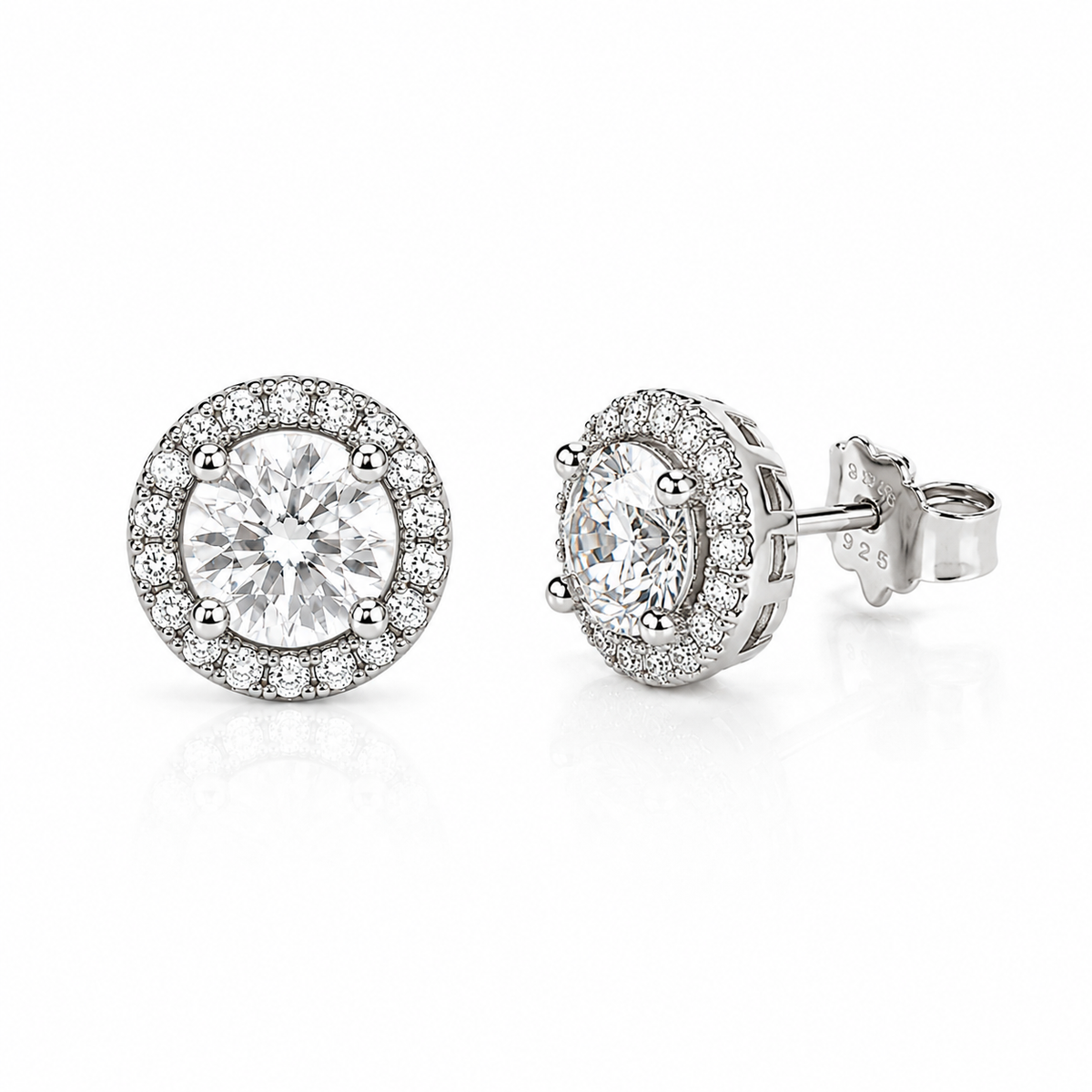 Silver Halo Zirconia Stud Earrings