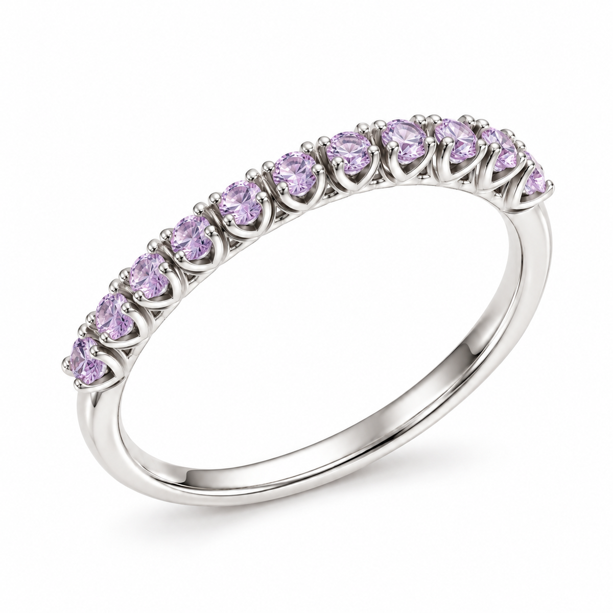 14K White Gold Ring with Delicate Lilac Sapphires
