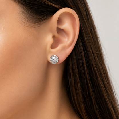 Silver Halo Zirconia Stud Earrings