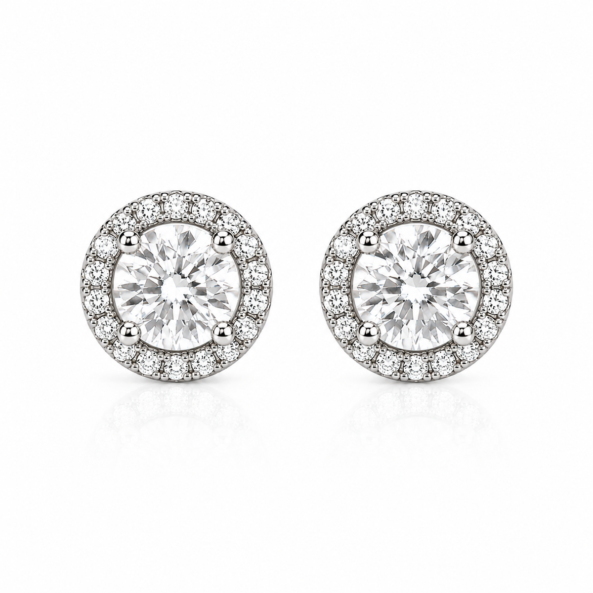 Silver Halo Zirconia Stud Earrings