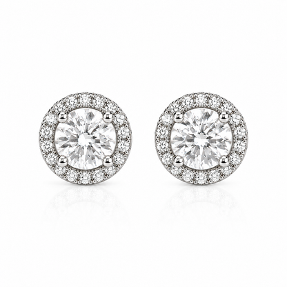 Silver Halo Zirconia Stud Earrings