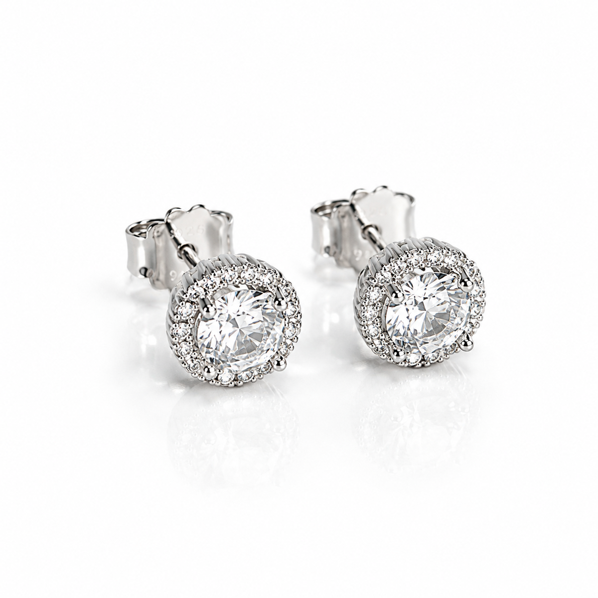 Silver Halo Zirconia Stud Earrings