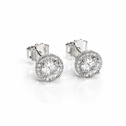 Silver Halo Zirconia Stud Earrings
