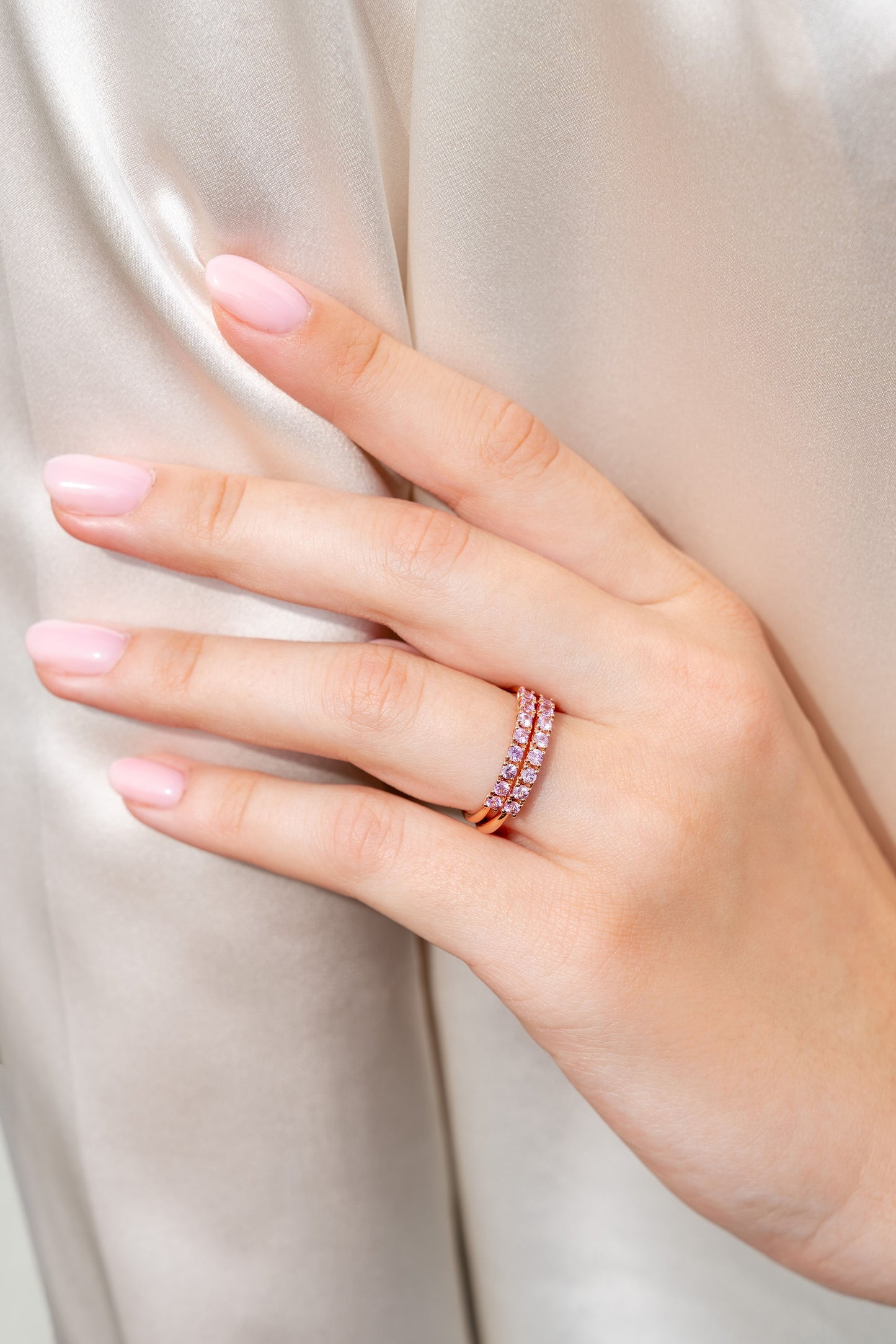 14K Rose Gold Ring with Delicate Pink Sapphires