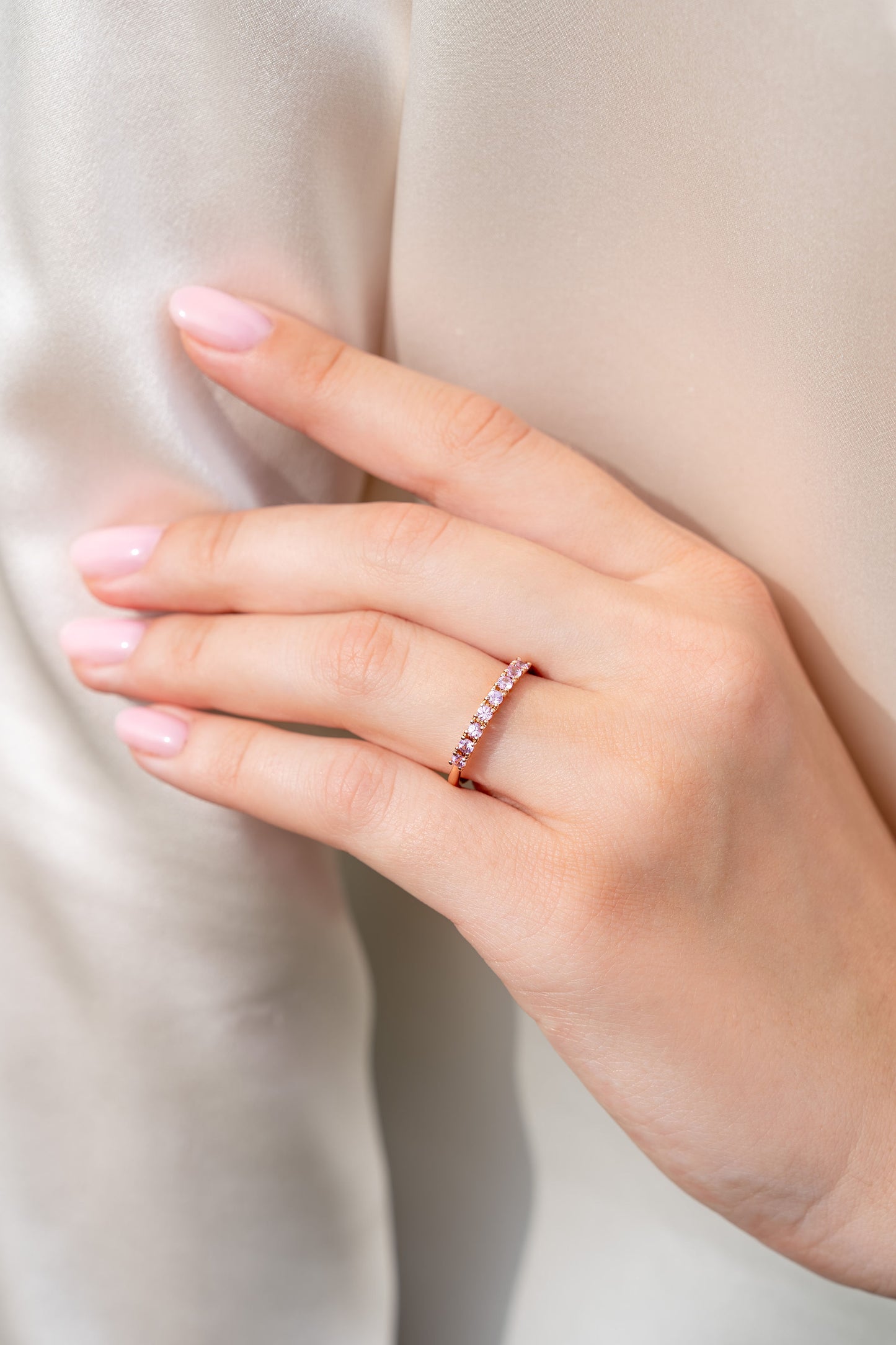 14K Rose Gold Ring with Delicate Pink Sapphires